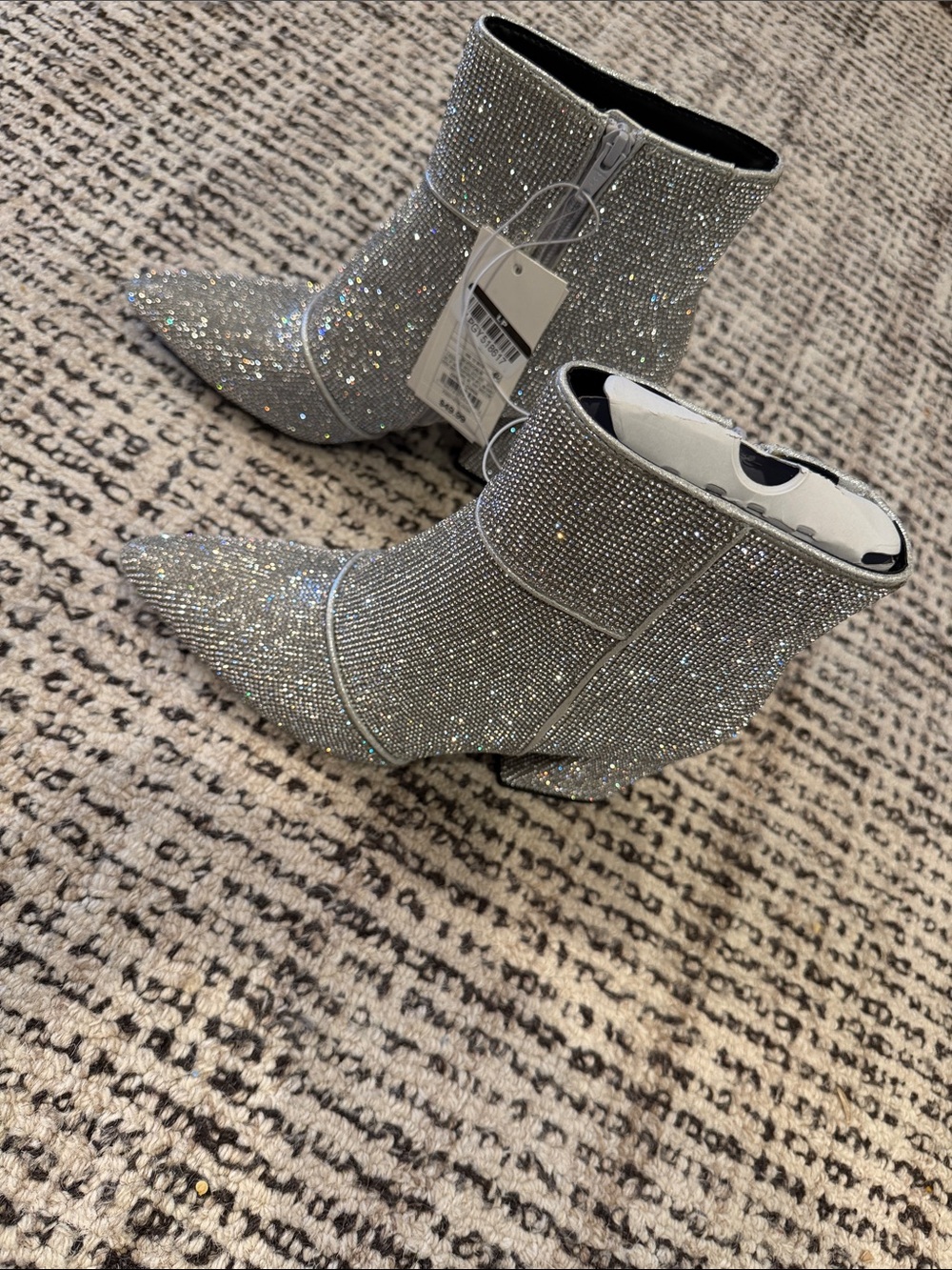 Silver Crystal-Embellished Pointed Ankle Boots